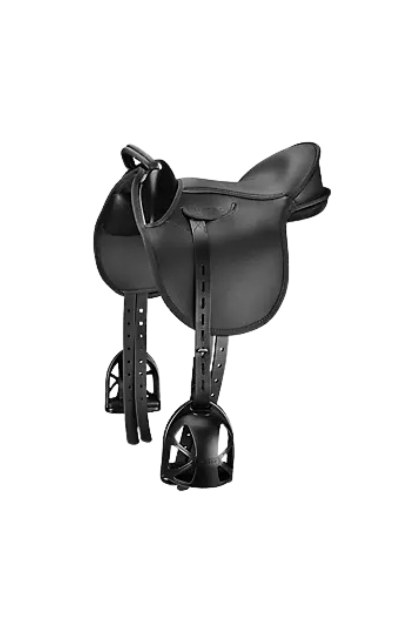 Black horse saddle on a white background