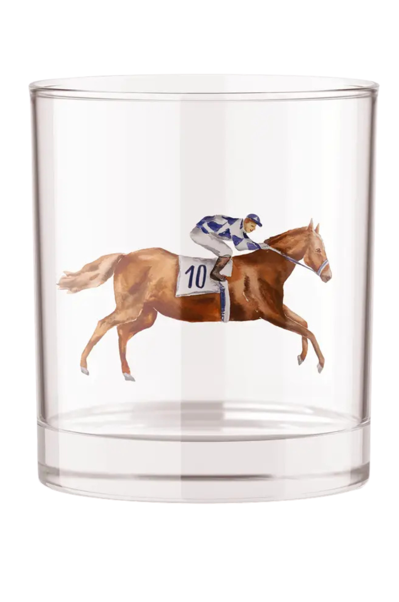 HORSE RACING JOCKEYS BOURBON WHISKEY ROCKS GLASS