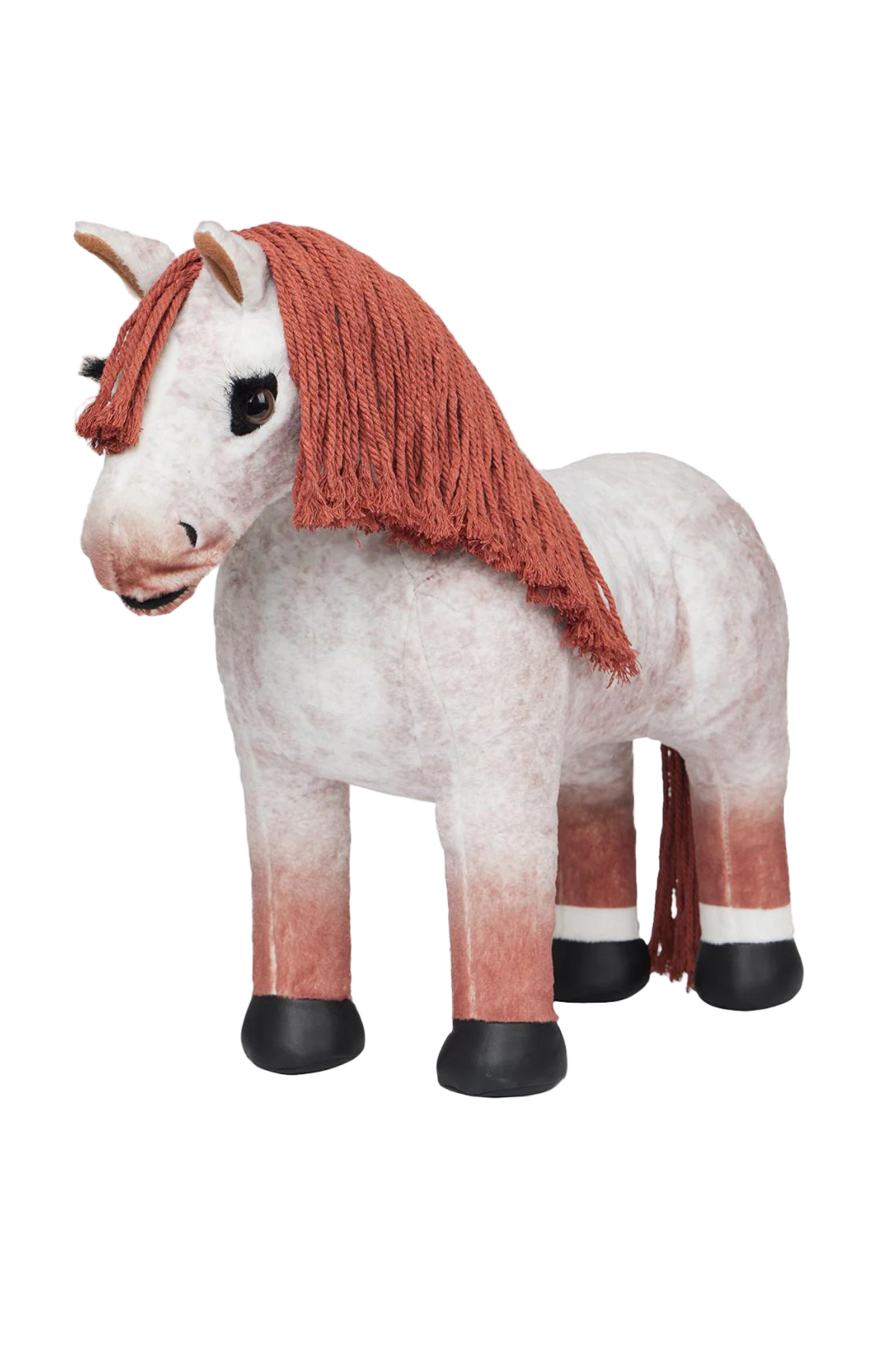 A toy pony with a white body and a brown mane.