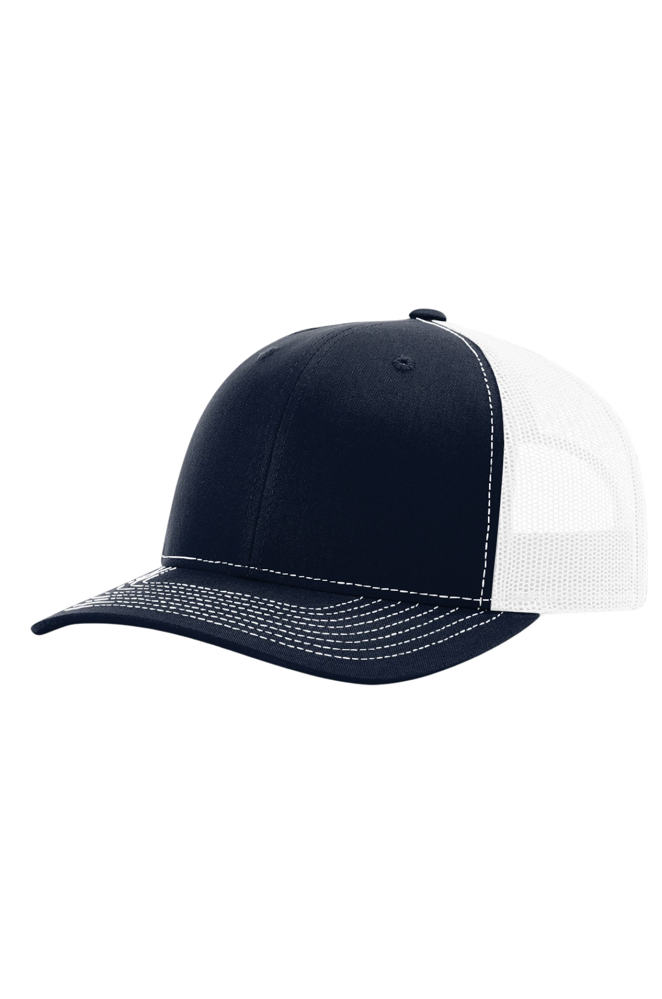 Navy and white cap on a white background