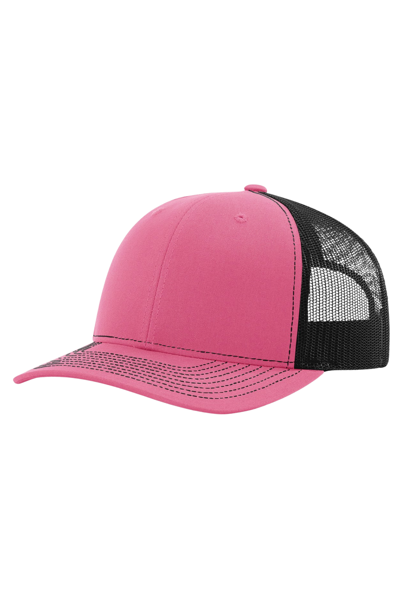 Pink and black cap with mesh back on a white background