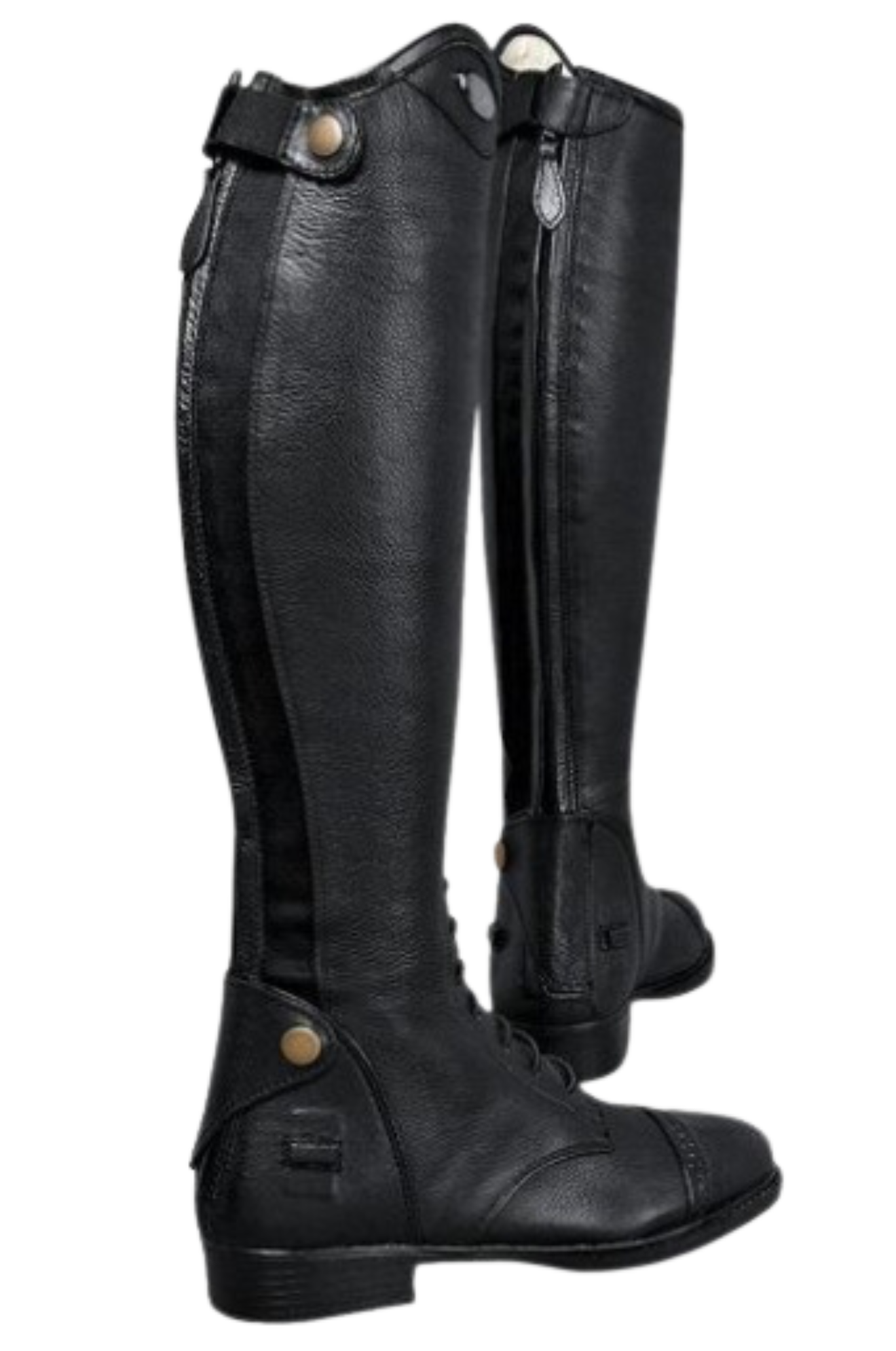 A pair of black TUFFRIDER Belmont field boots with a zipper on the side.