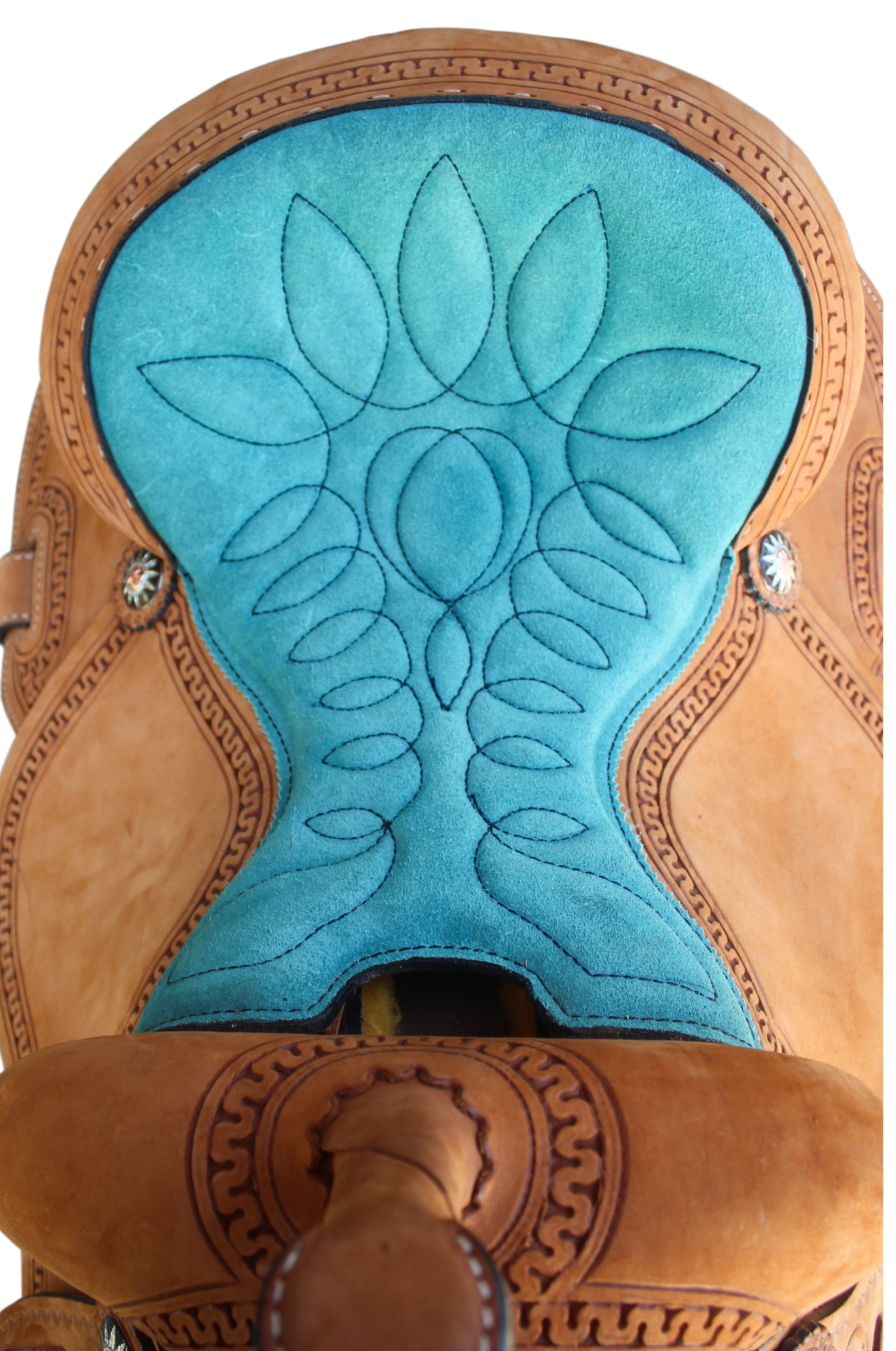 CIRCLE J BARREL SADDLE LIGHT OIL/TURQUOISE