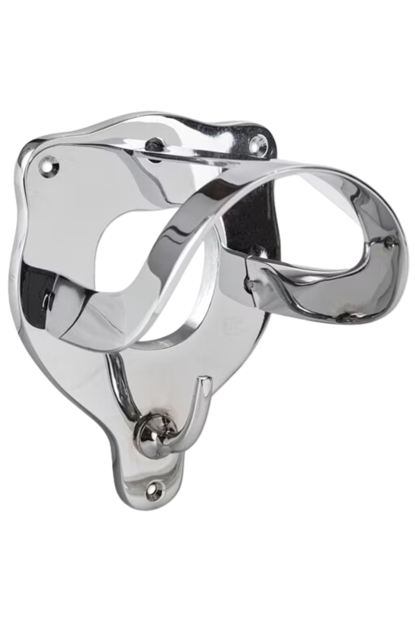 A silver-colored brass and wood bridle bracket.