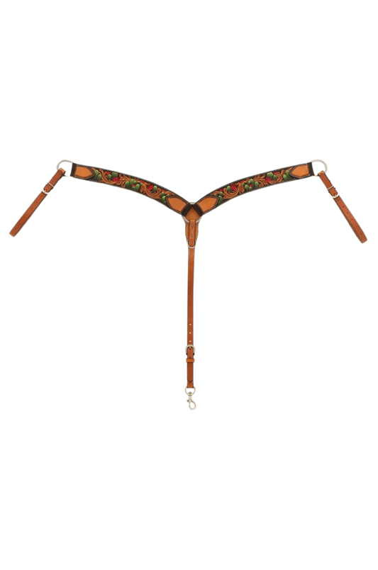 Turqouise Cross Cactus Tooled Contoured Breast Collar