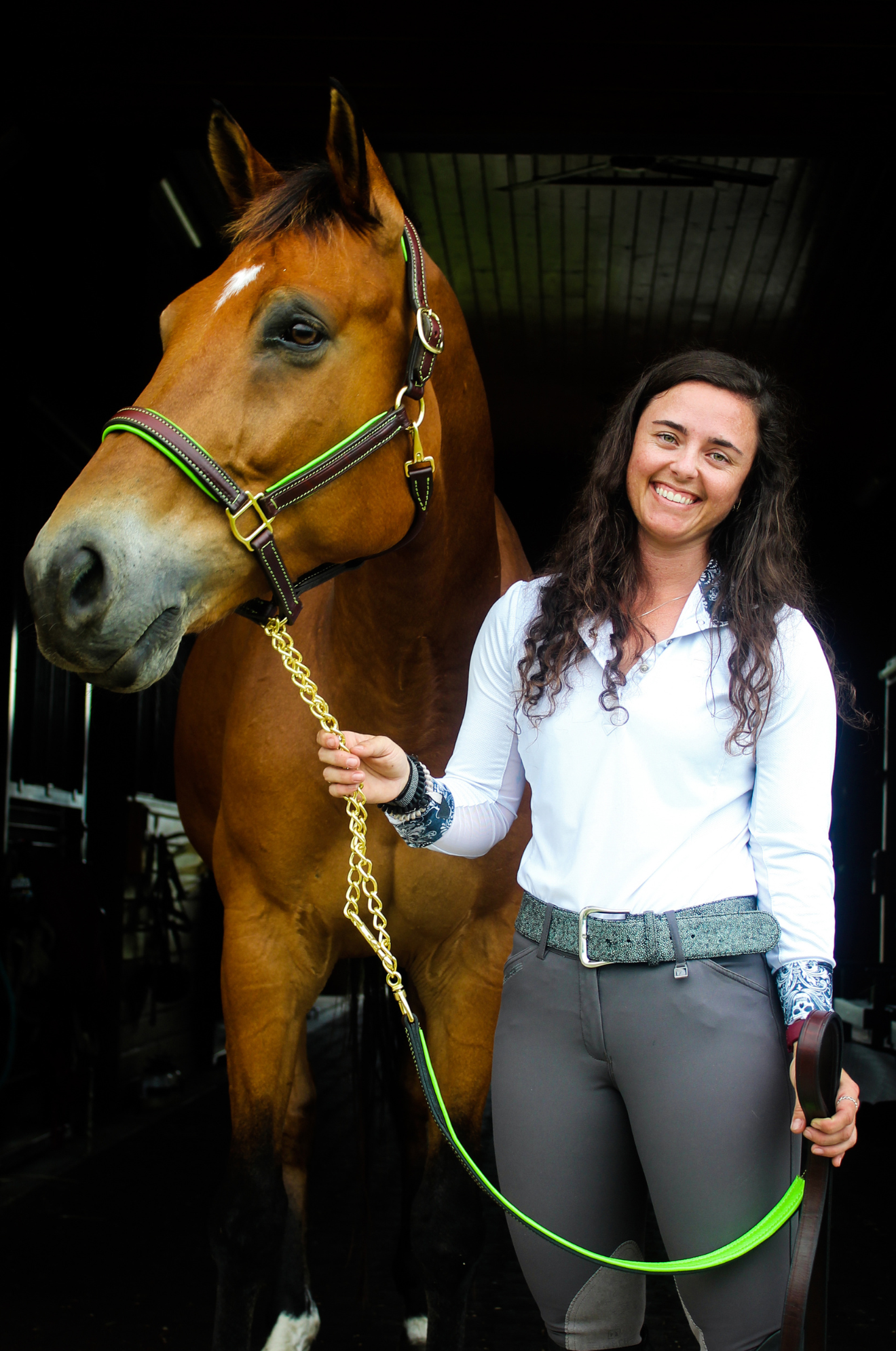 Custom Padded leather halter with brass or chrome hardware, handmade, lime green
