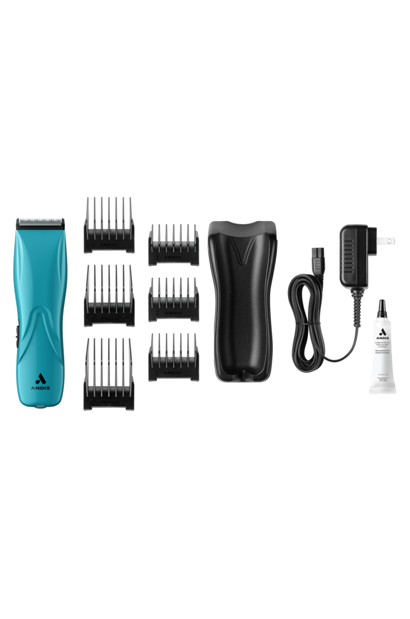 A cordless clipper with a blue body and black detailing, featuring the ANDIS logo on the front.