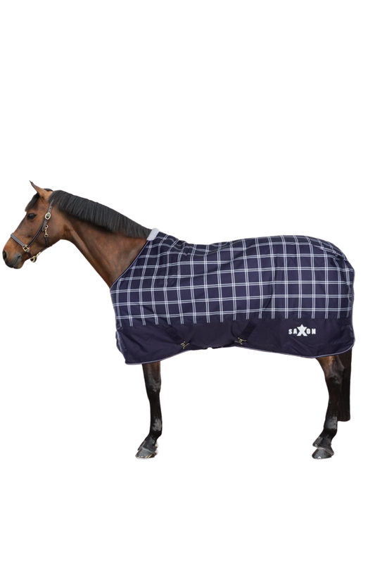 Saxton navy blue and green plaid turnout sheet.