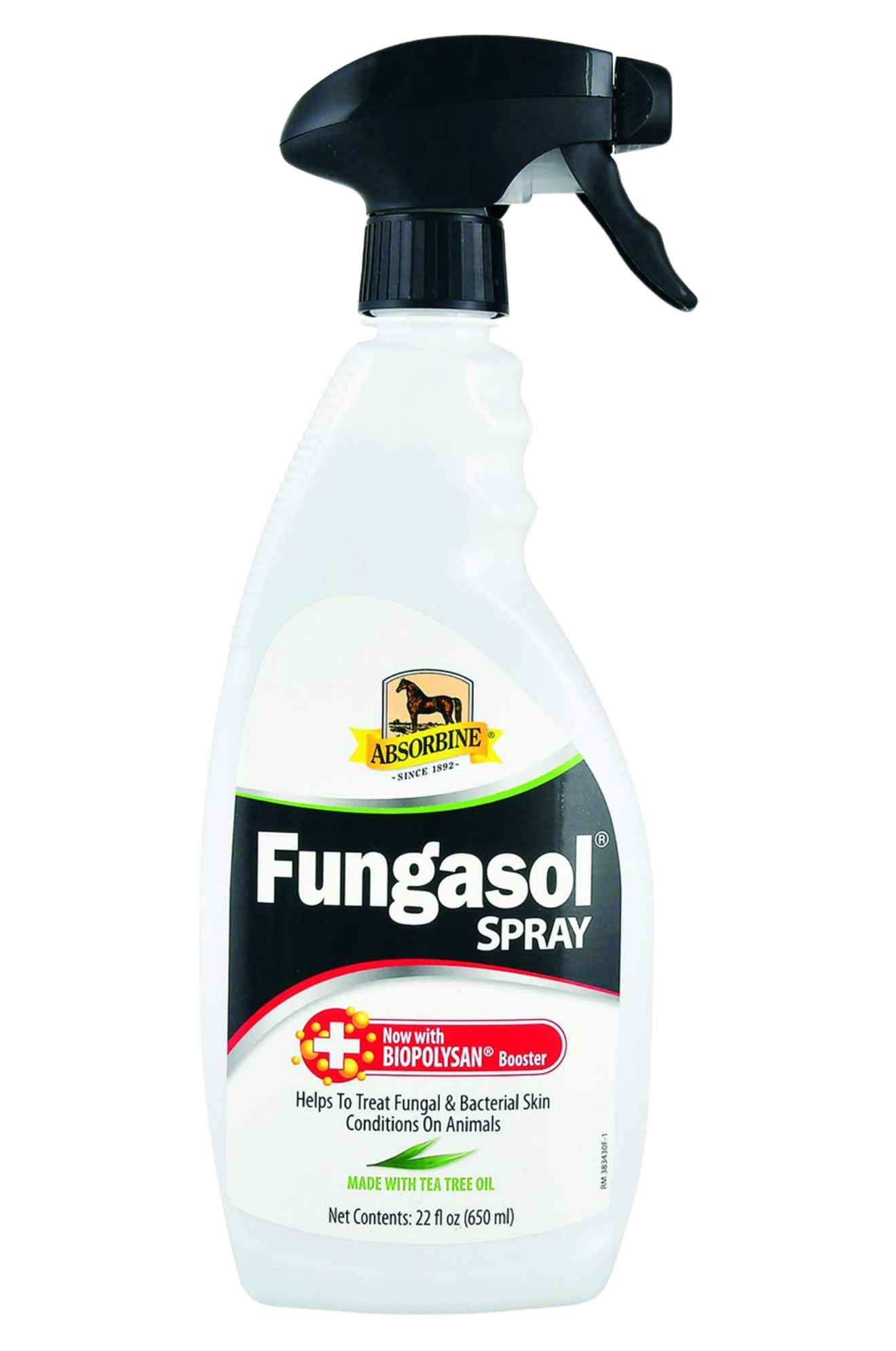 A white spray bottle with a black nozzle labeled 'Fungasol Spray' by ABSORBINE.