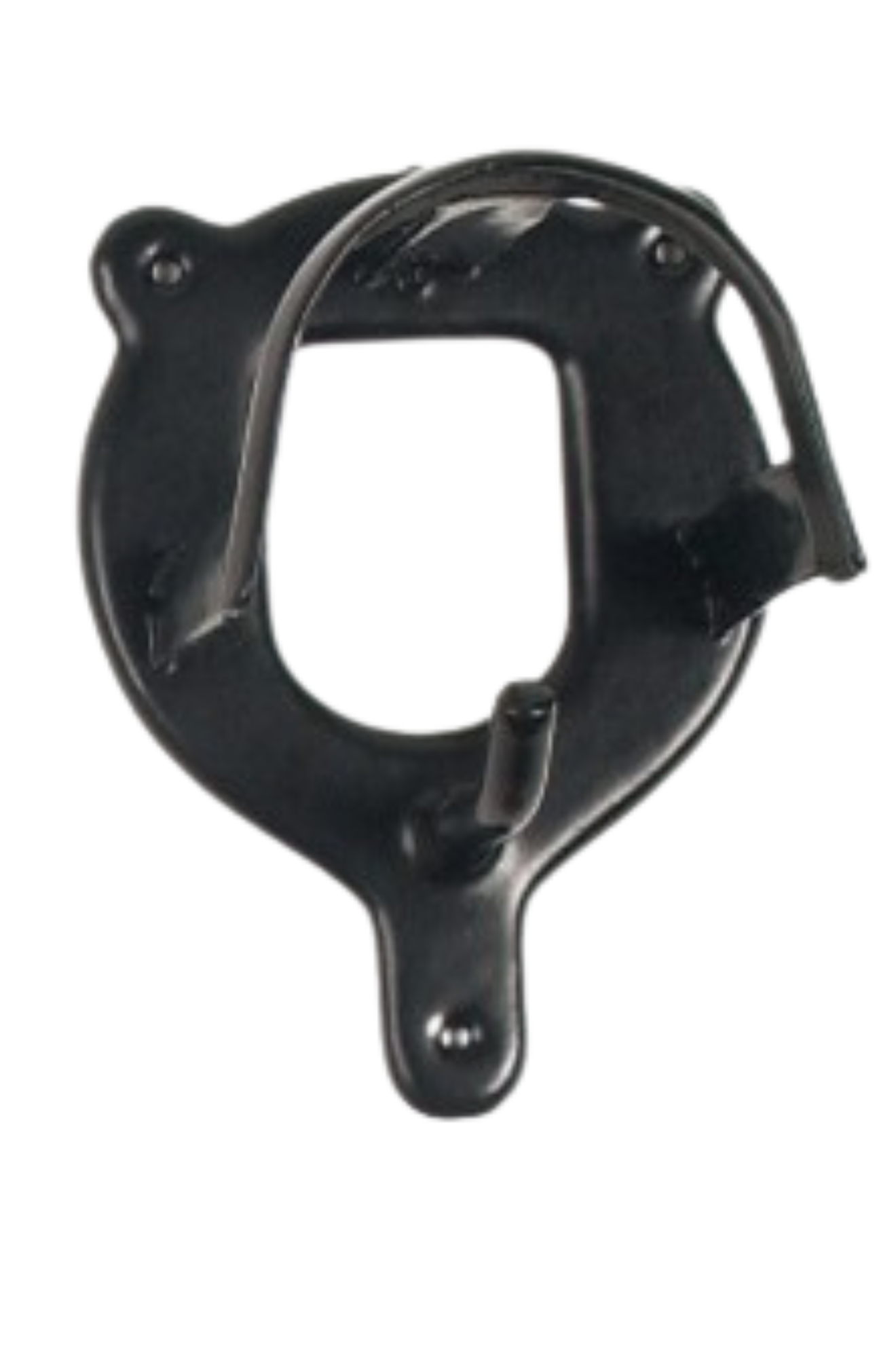 Metal coated bridle bracket with rein hook for wall mounting.
