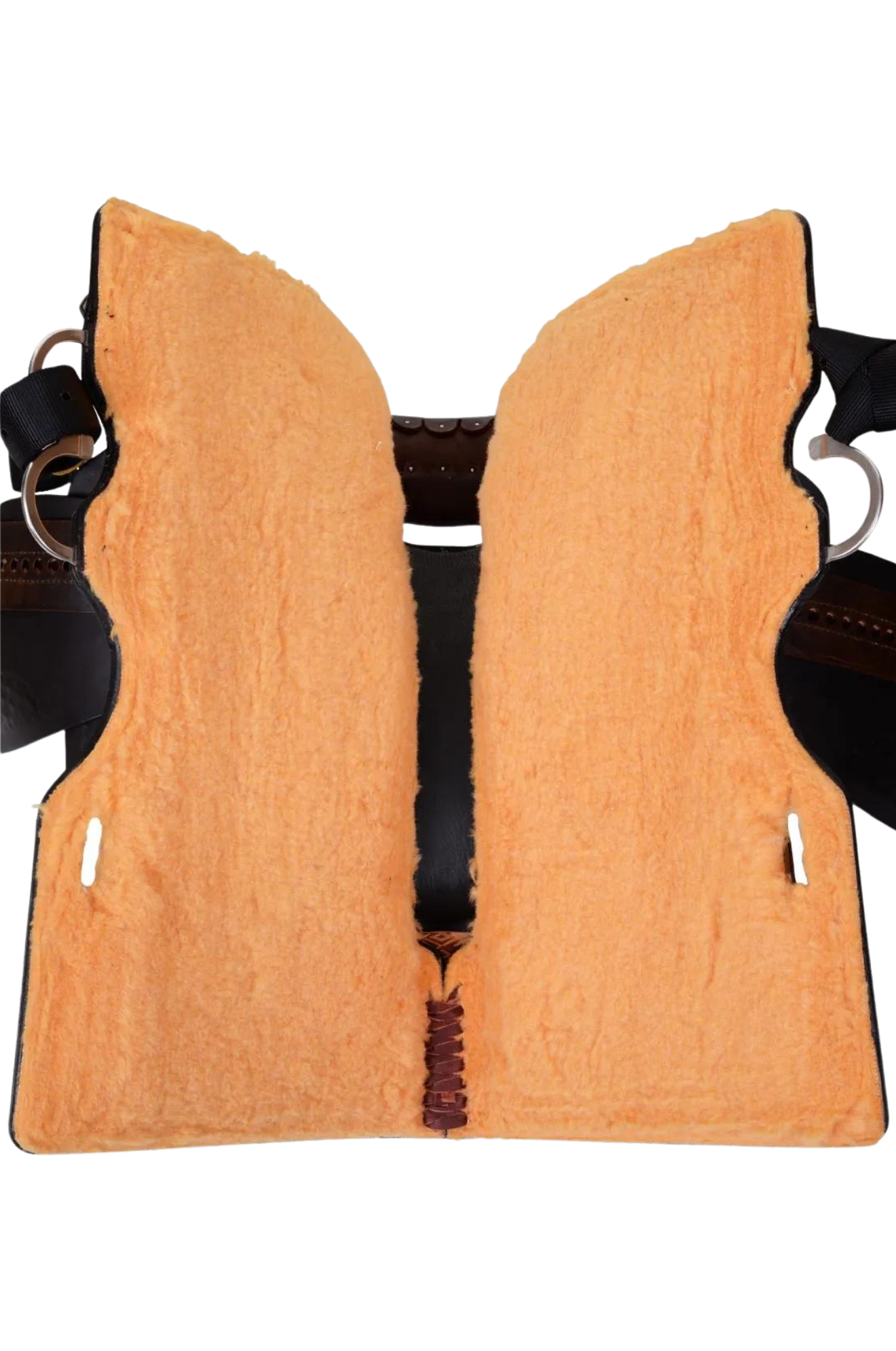 A brown Circle Y Montana barrel saddle featuring turquoise lightning bolt conchos and sparkling diamond tooling.