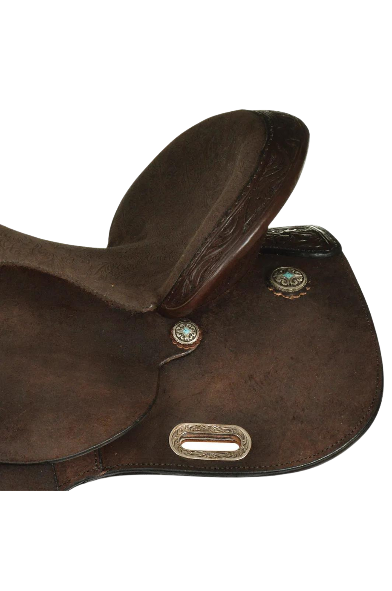 A brown Circle Y Kelly Kaminski barrel saddle with a wooden tree, designed for western riding.