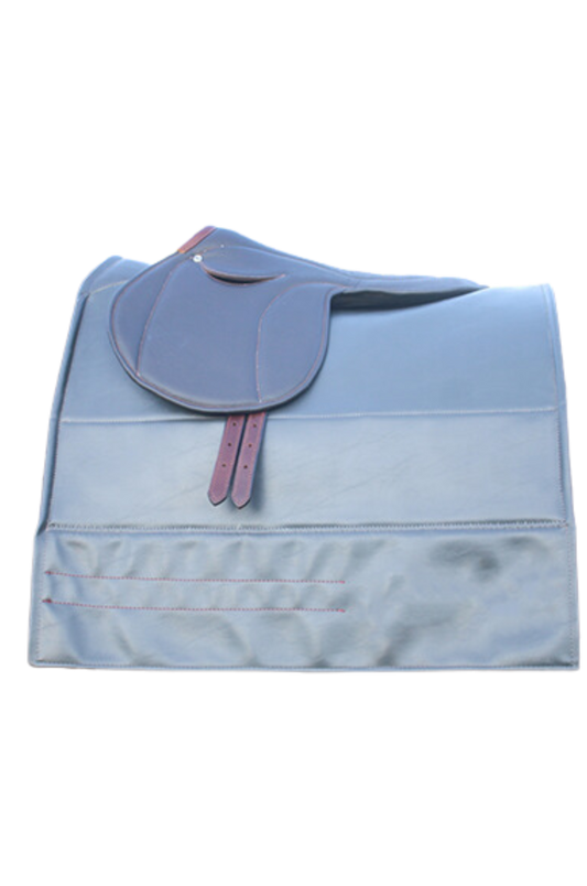 A gray custom embroidered saddle pad with pink embroidery on the sides.