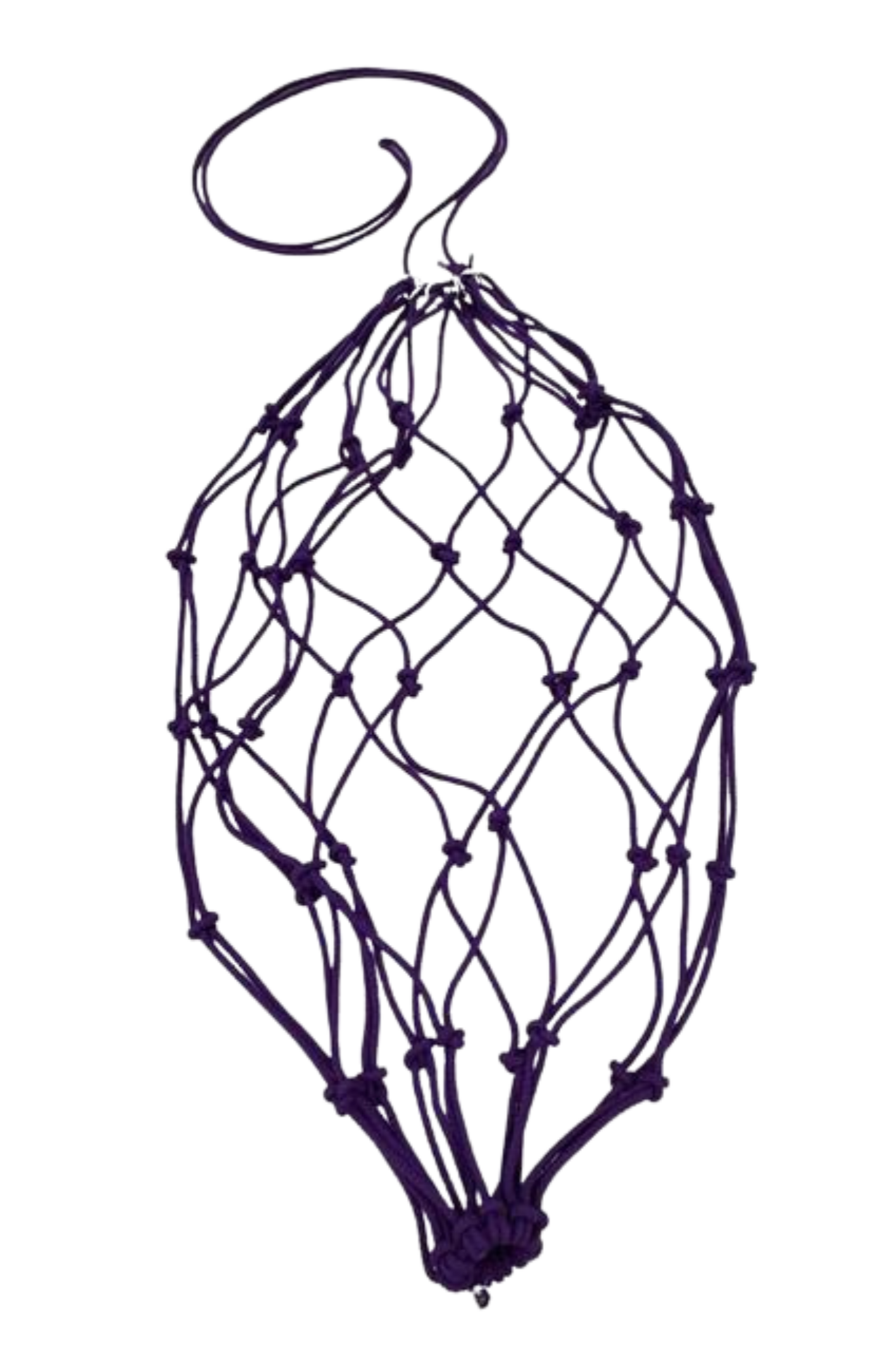 A collection of colorful cotton hay nets displayed horizontally in a gradient of colors.