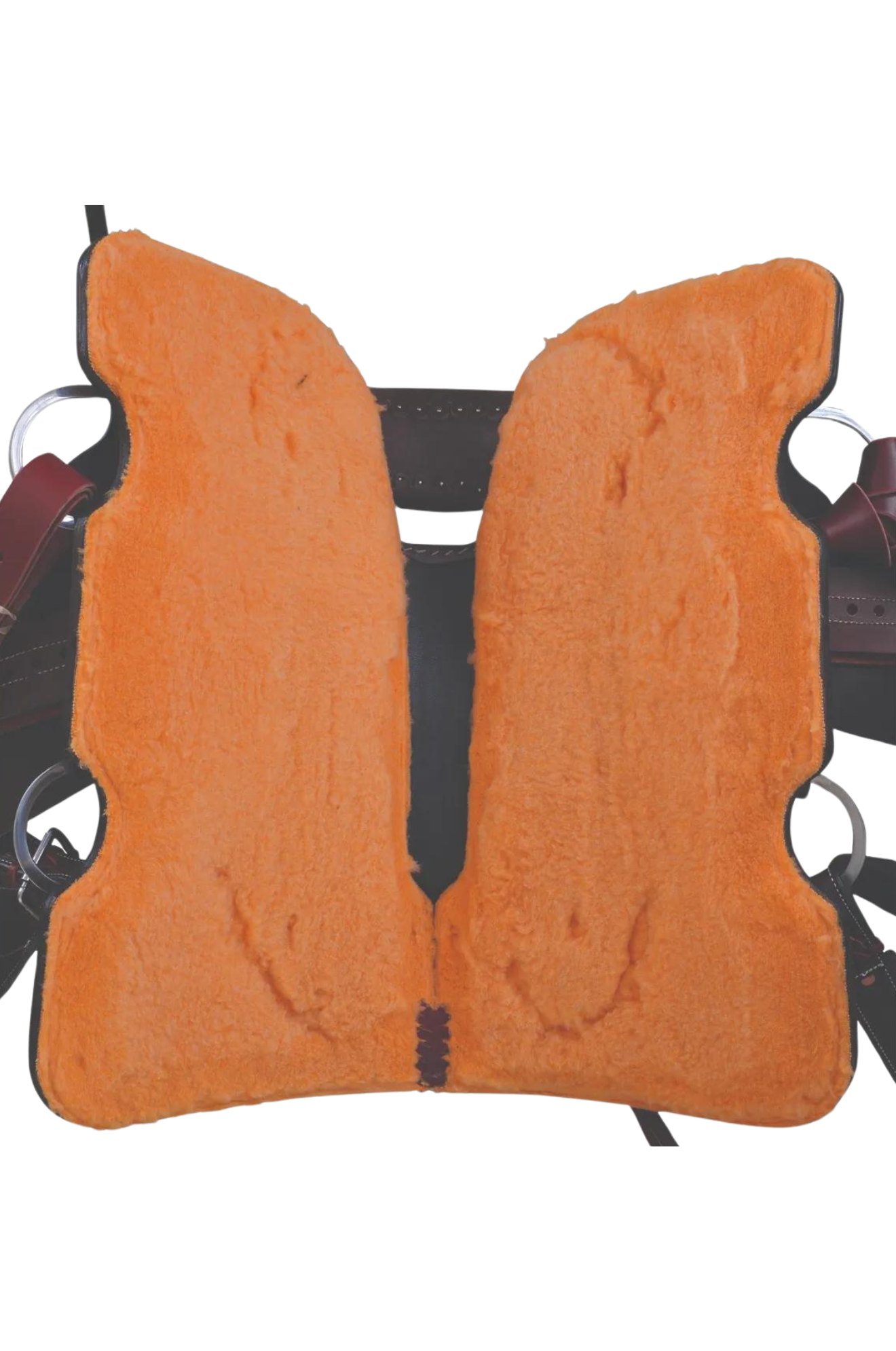 A brown Circle Y Mesquite Roper saddle with a horn on top and rigging straps, ready for use in rodeo or equestrian sports.