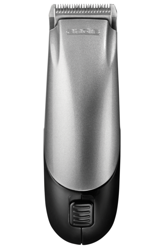 Cordless clipper by ANDIS, predominantly silver and black in color, with a detachable blade guard.