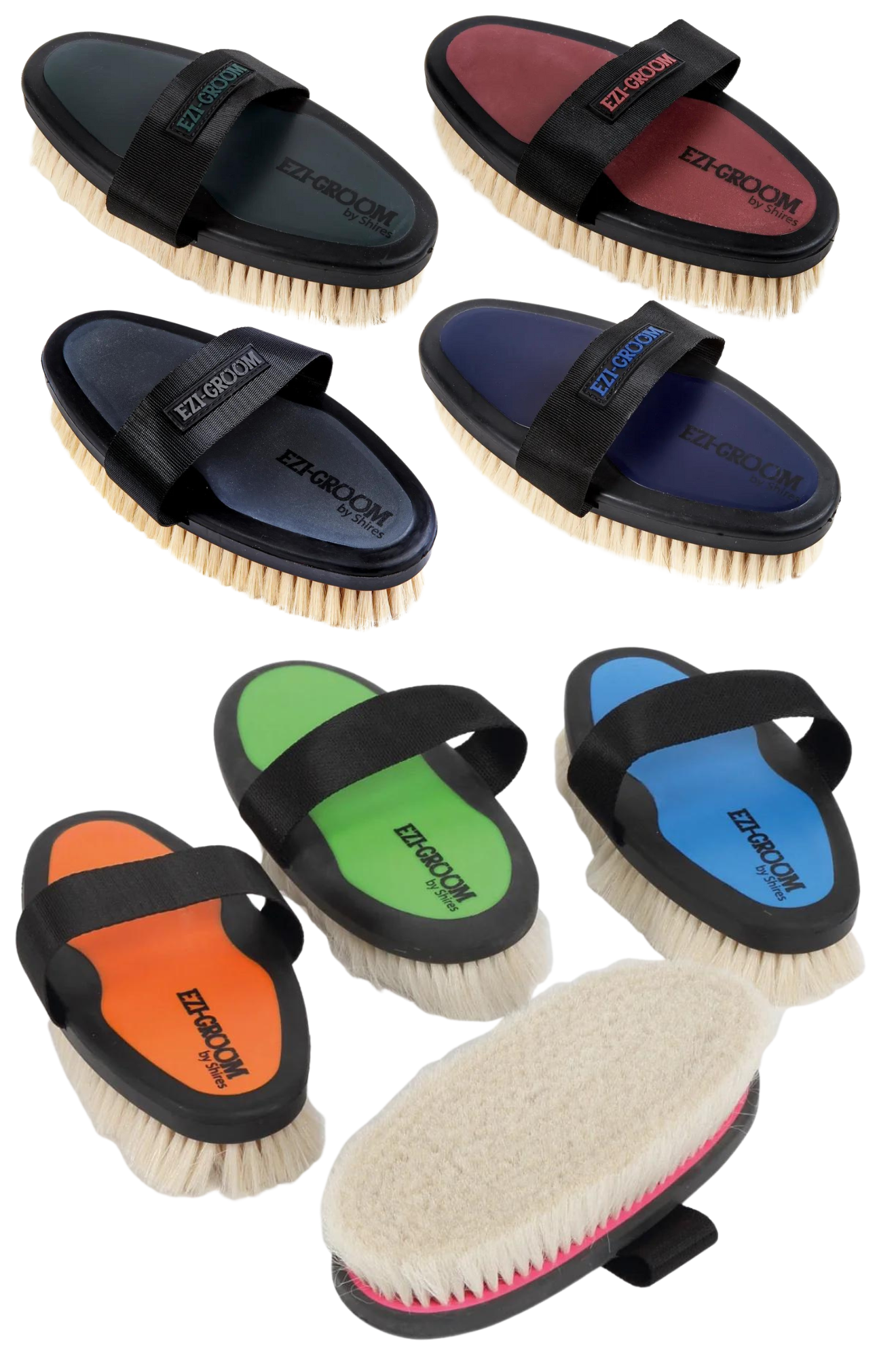 EZI-GROOM GRIP BODY BRUSH WITH GOAT HAIR ASSORTED