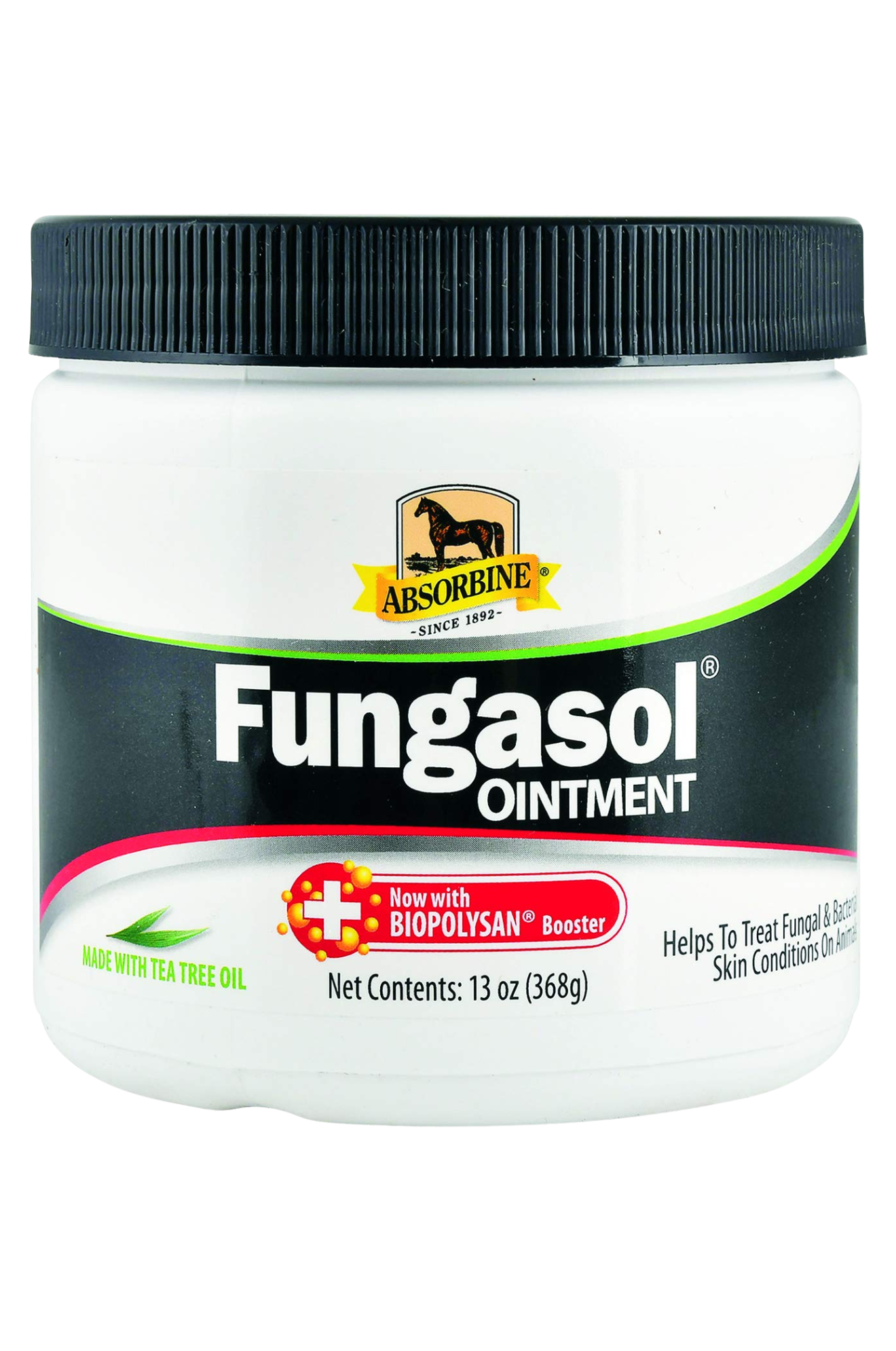 A container of ABSORBINE FUNGASOL OINTMENT designed for treating equine skin conditions.