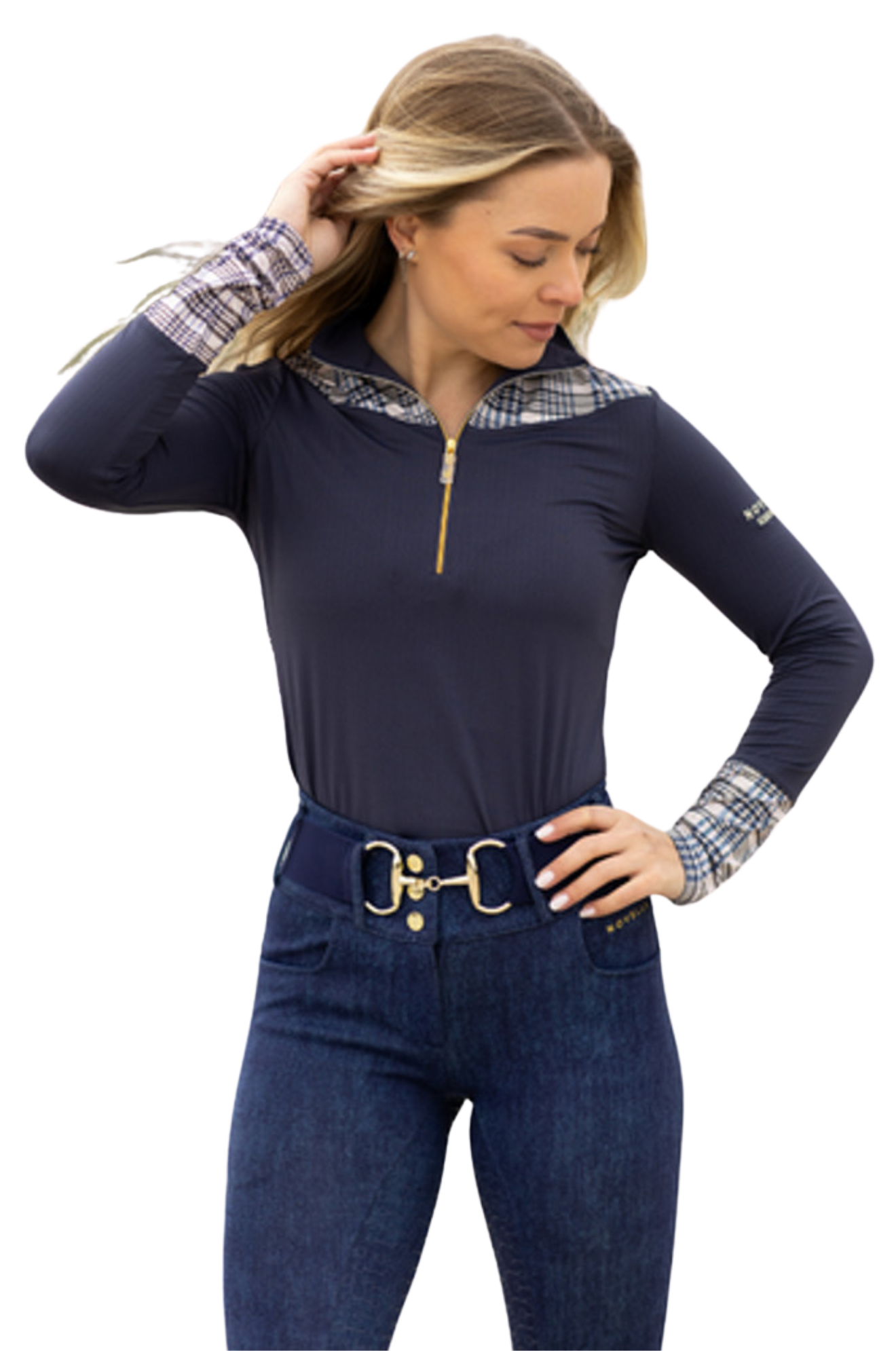 woman in blue long sleeve shirt