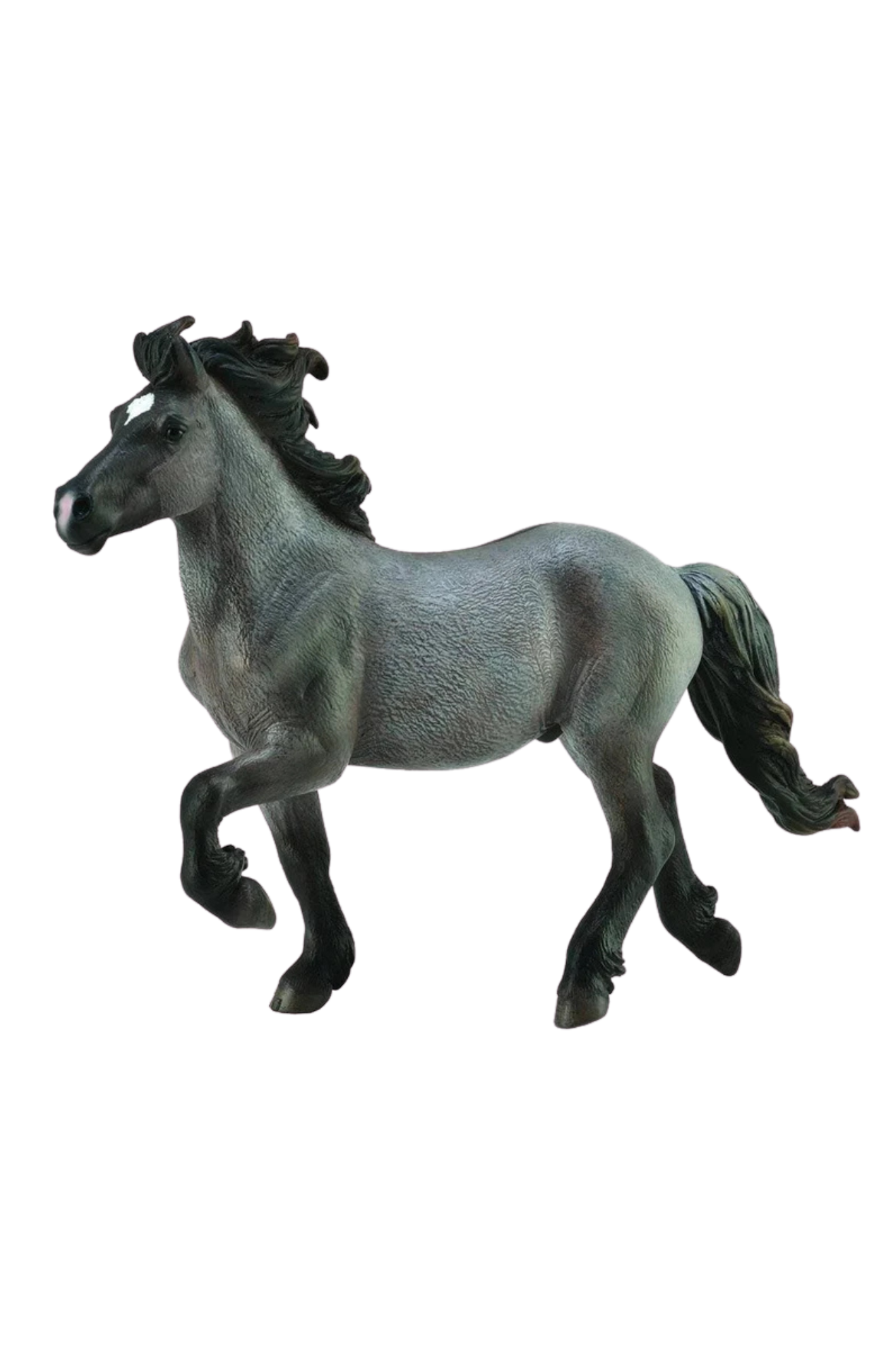 A hand-painted, realistic miniature model of a blue dun Icelandic stallion horse.