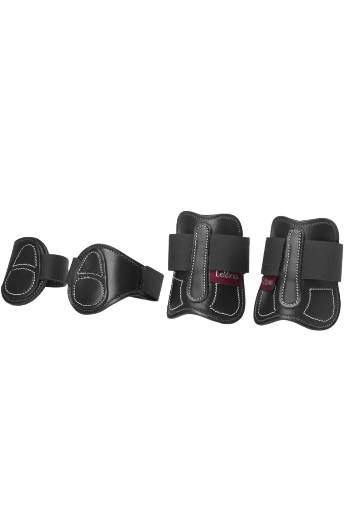 Set of four black protective pads on a white background