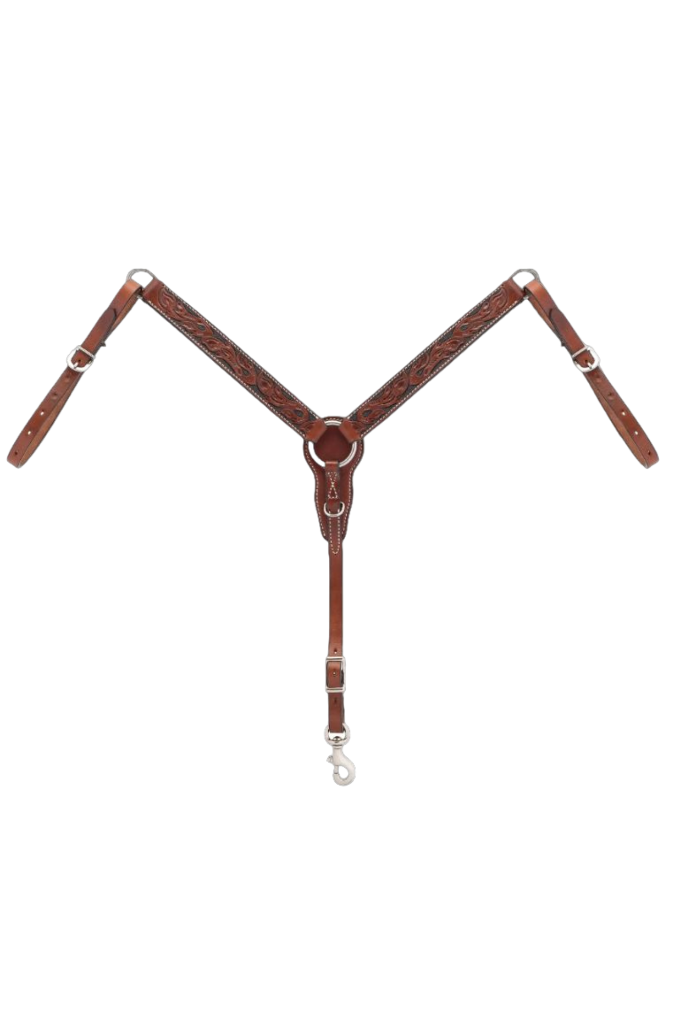 Brown leather suspenders on a white background