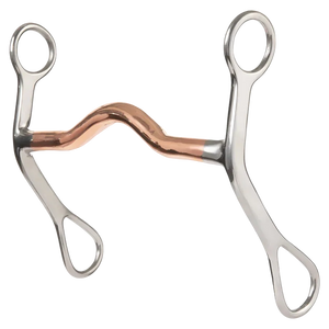Horse bit with copper mouthpiece on a white background