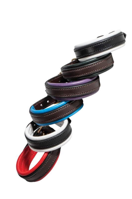 Stack of colorful bracelets on a white background