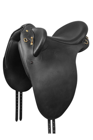 A black Bates Outback Heritage Leather Saddle with a tree and CAIR cushion system.