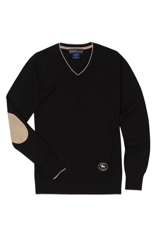 Black  with Tan Trey V-Neck Sweater