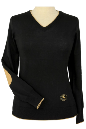 Black with Camel Trey V-Neck Sweater