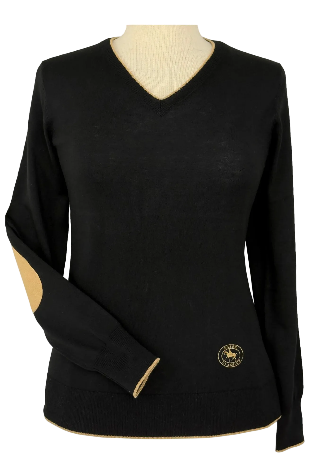 Black with Camel Trey V-Neck Sweater