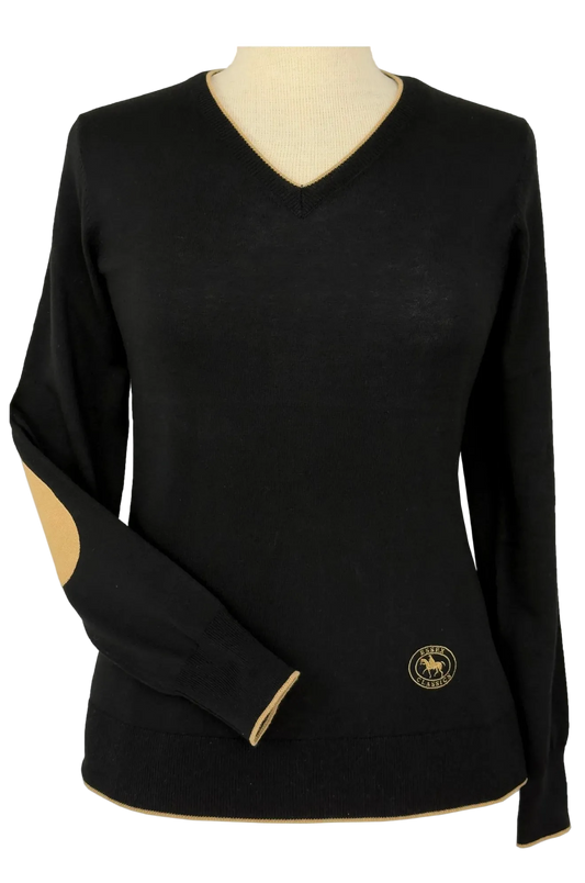 Black with Camel Trey V-Neck Sweater