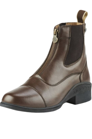 Brown leather boot with a zipper on a white background