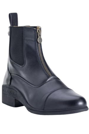 Navy leather boot with a zipper on a white background