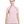 Woman wearing a pink short-sleeve top with a collar on a white background