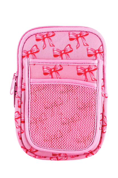 A black fabric tumbler pouch with a simply southern logo