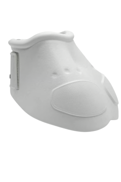A white bell boot designed to protect a horse's hoof.