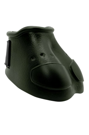 A green bell boot designed to protect a horse's hoof.