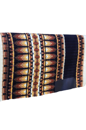 saddle blanket with a pattern of brown and black lines on a white background