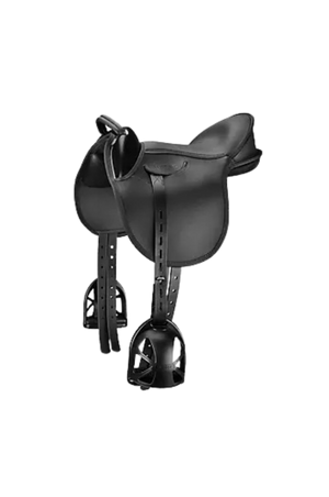 Black horse saddle on a white background