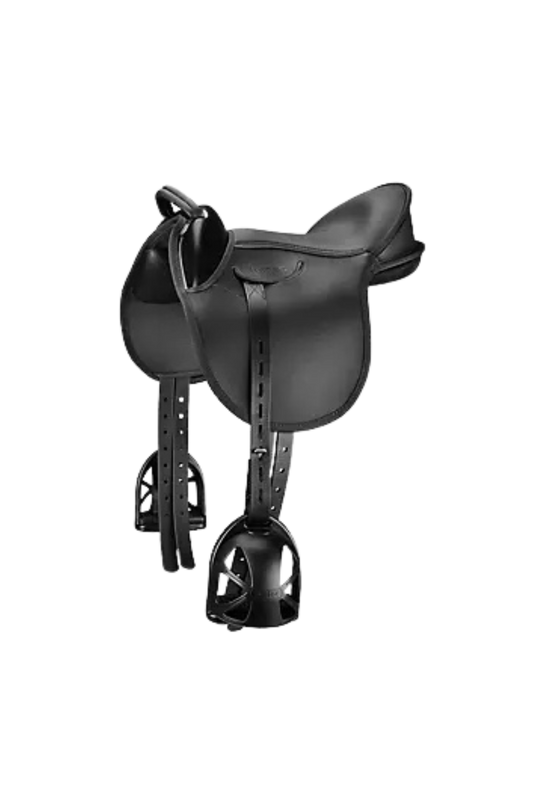 Black horse saddle on a white background