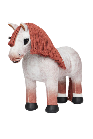 A toy pony with a white body and a brown mane.