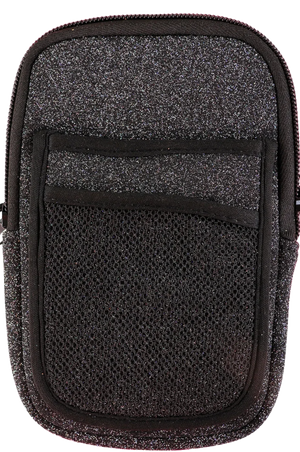 A black fabric tumbler pouch with a simply southern logo