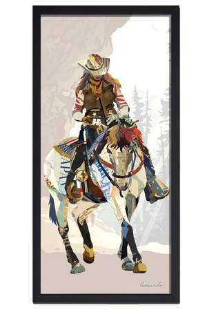 Cowgirl On Horse 3 D Collage Art