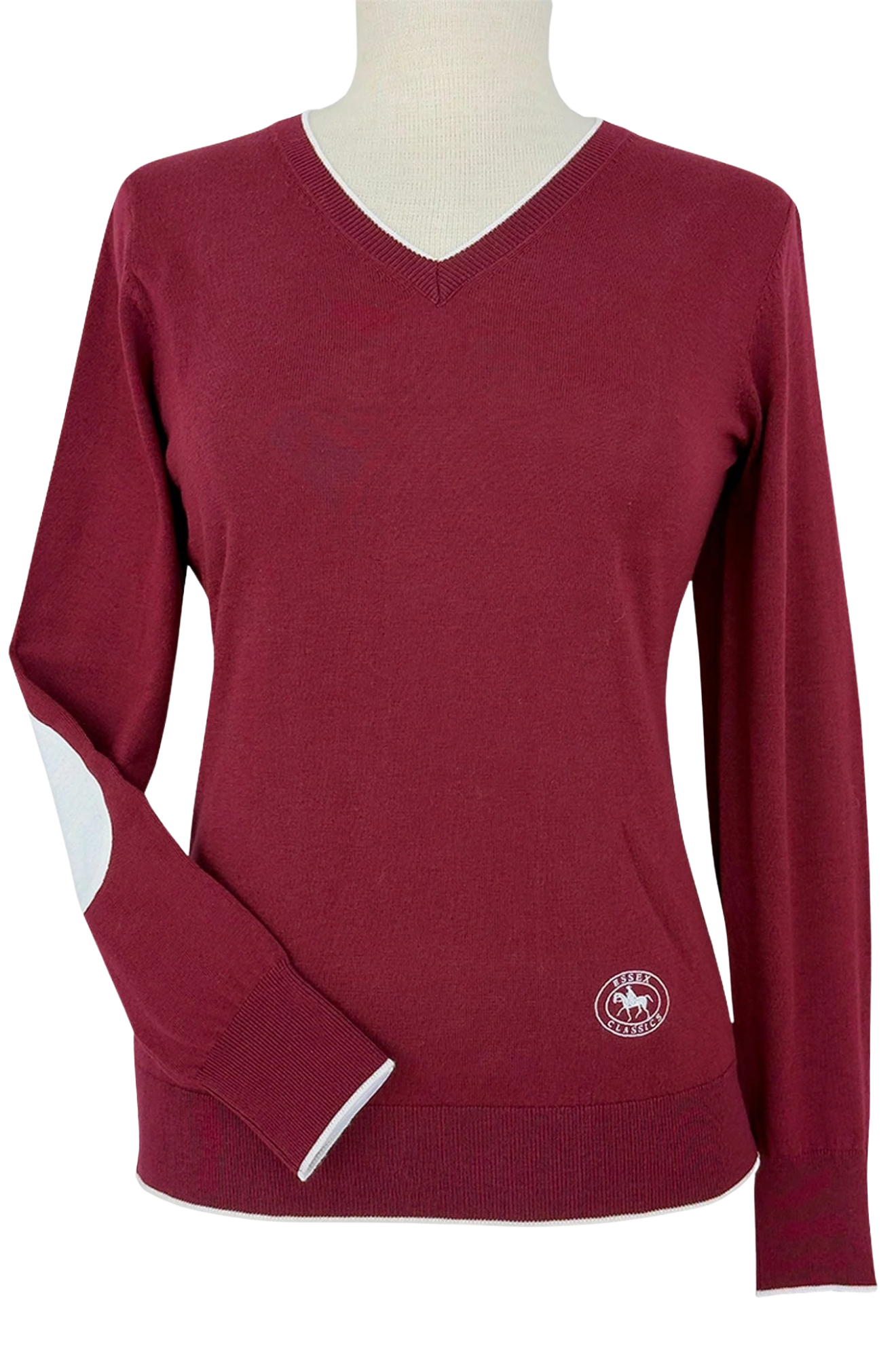 Cranberry with Ivory Trey V-Neck Sweater
