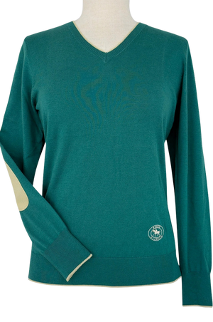 Emerald Green with Gold Trey V-Neck Sweater