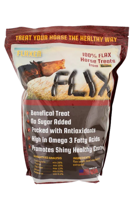 Bag of FLAX horse treats with text on a white background
