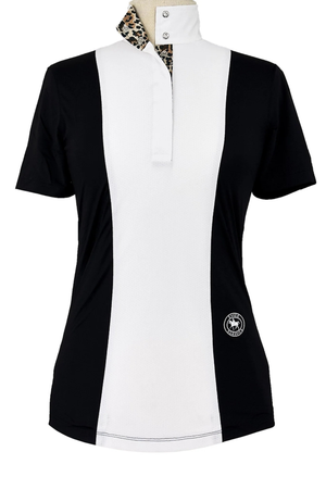 Ladies "Luna II" Black with Leopard Short Sleeve Performance Show Shirt