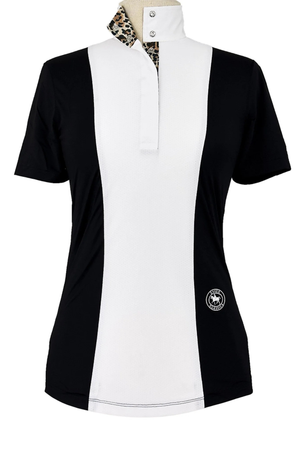 Ladies "Luna II" Black with Leopard Short Sleeve Performance Show Shirt